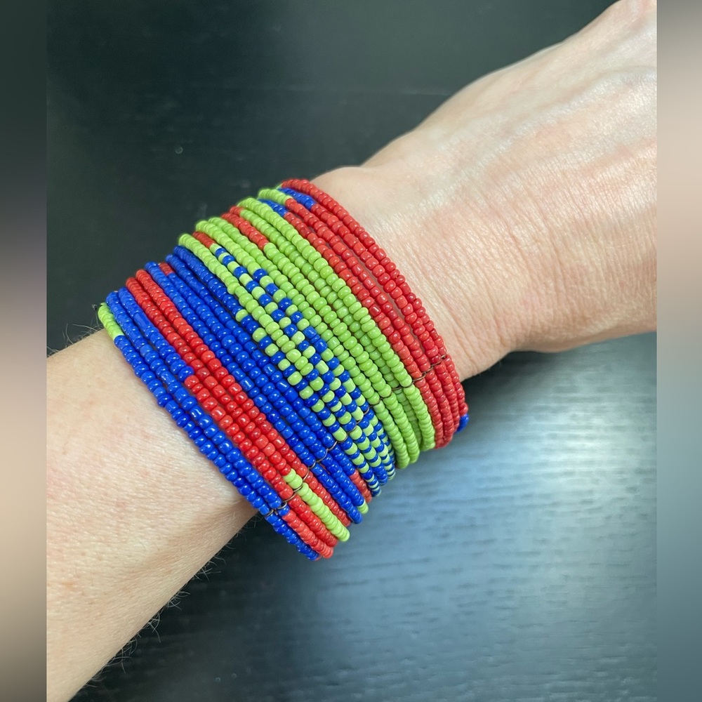 Contemporary seed beaded coil bracelet